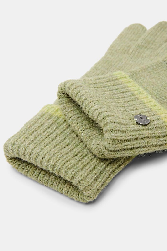 Knitted gloves with wool, CITRUS GREEN, detail image number 1