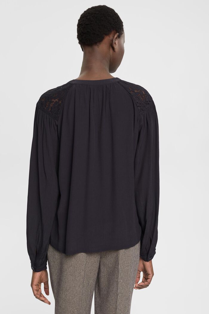 Blouse with lace detail, BLACK, detail image number 3