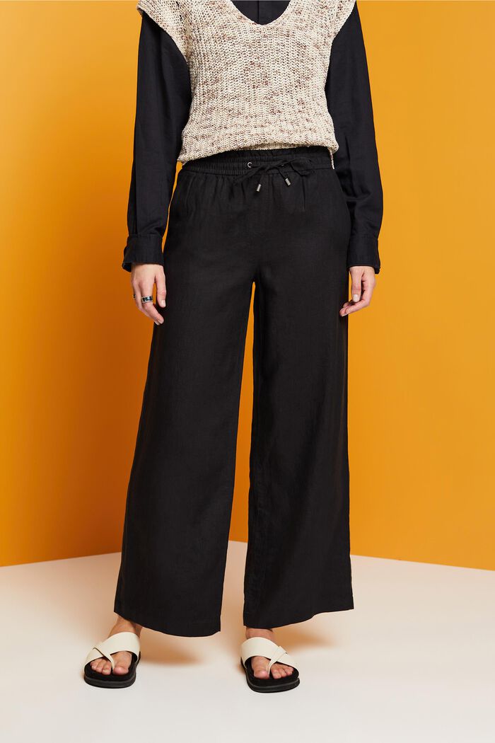 Wide fit linen trousers, BLACK, detail image number 0