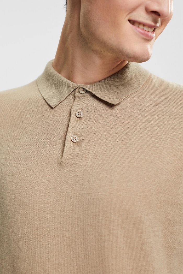 Containing TENCEL™: long sleeve polo shirt, PALE KHAKI, detail image number 0