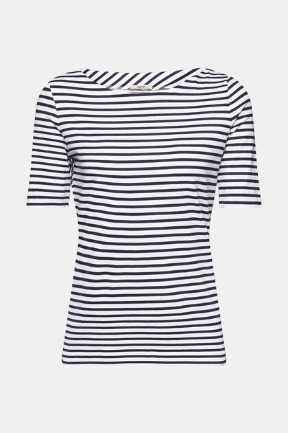 Striped cotton t-shirt with boat neckline