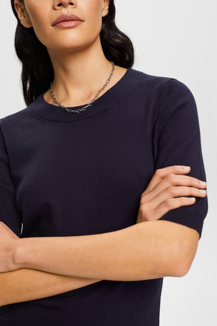Short-sleeved knit sweater, NAVY, detail image number 2