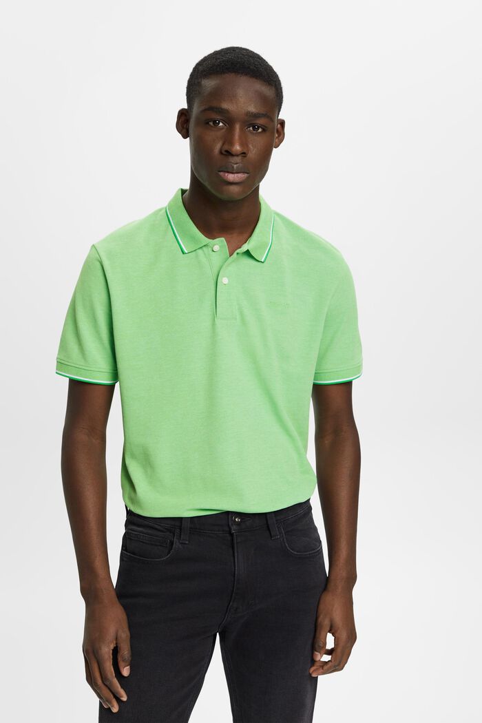 Pique polo shirt with striped details, GREEN, detail image number 0