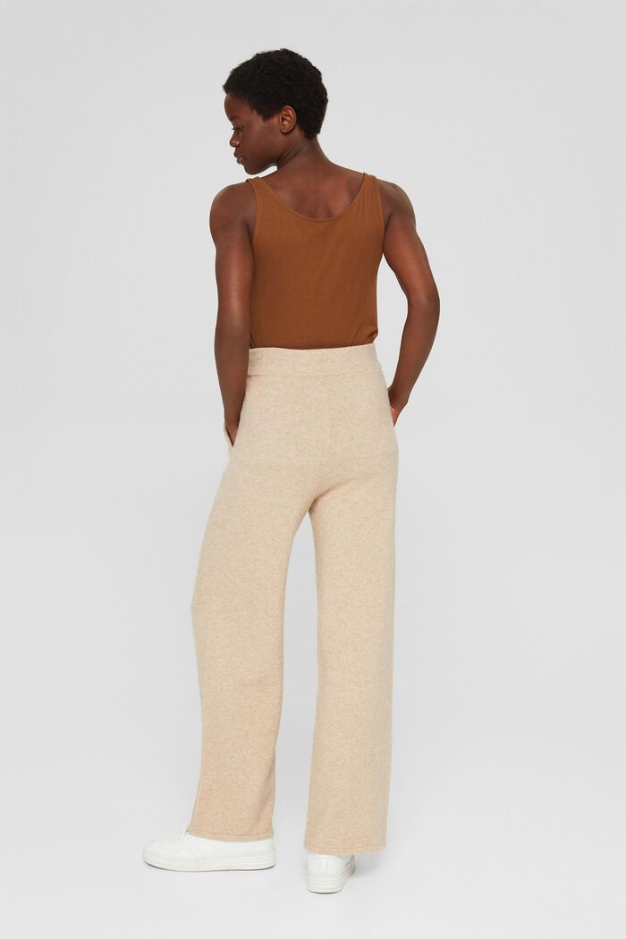 With wool: knitted trousers with a wide leg, SAND, detail image number 3
