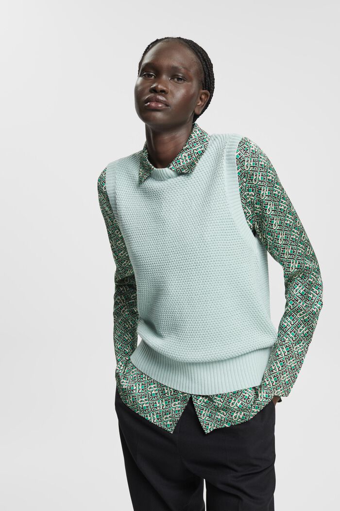 Sleeveless jumper, cotton blend, LIGHT AQUA GREEN, detail image number 0