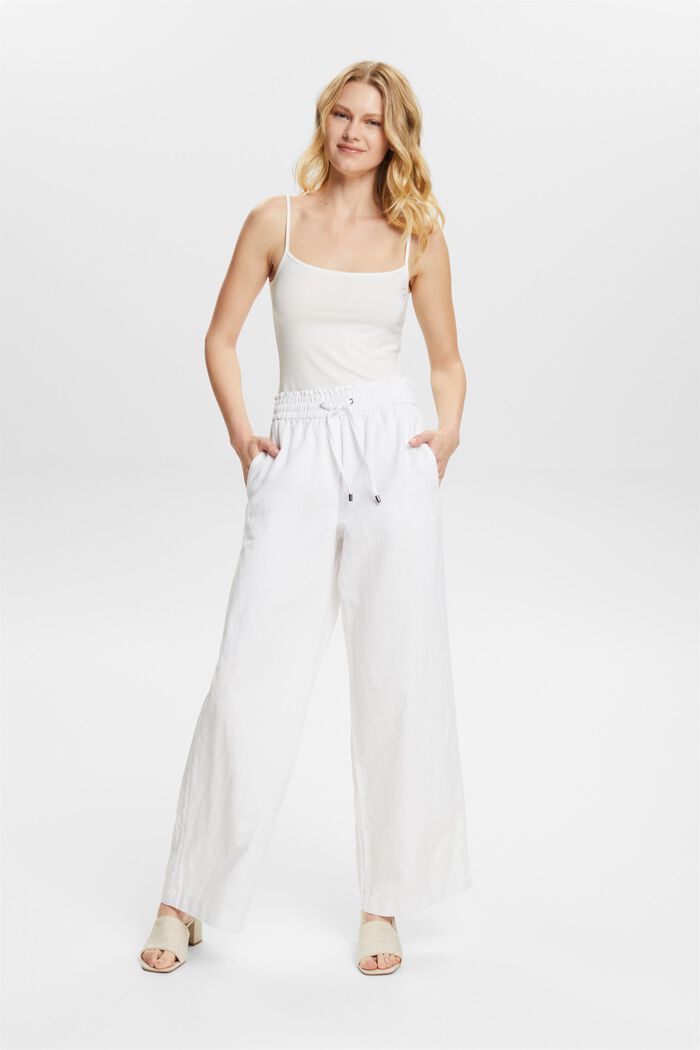Cotton-Linen Pants, WHITE, detail image number 5