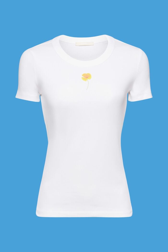 T-shirt with flower print on the chest, WHITE, detail image number 5