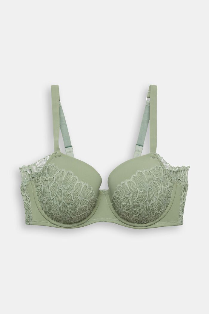Padded Underwire Lace Bra, DUSTY GREEN, detail image number 1