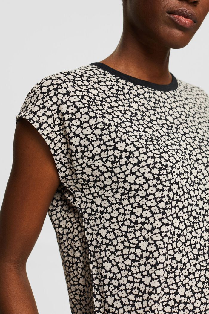 T-shirt with a mille-fleurs print, organic cotton blend, BLACK, detail image number 2