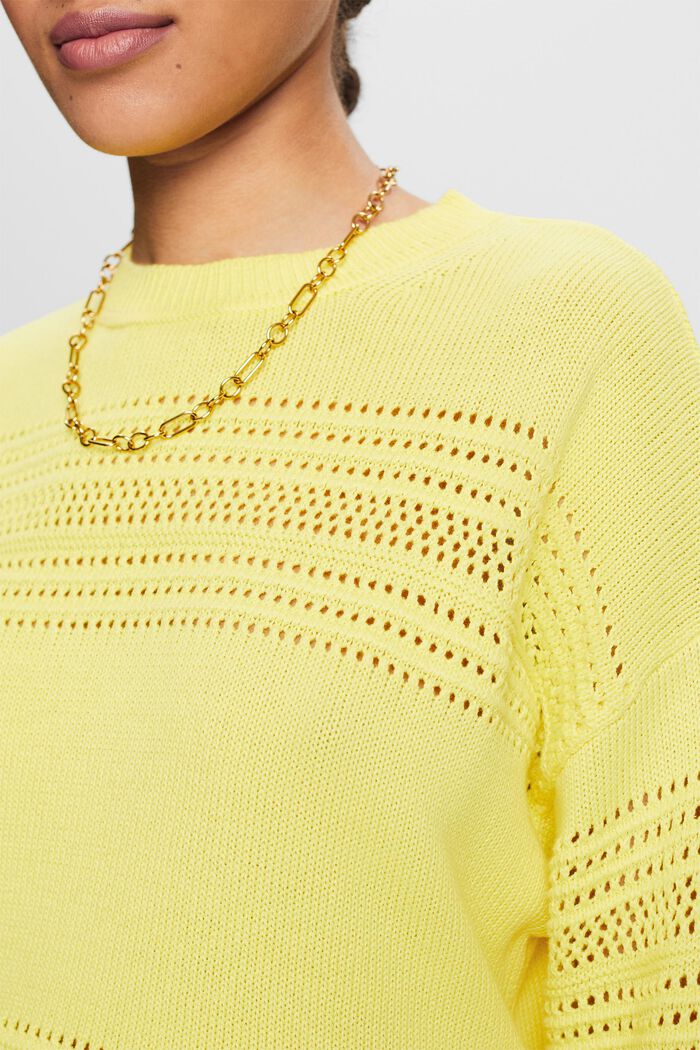 Crewneck Open-Knit Sweater, PASTEL YELLOW, detail image number 3