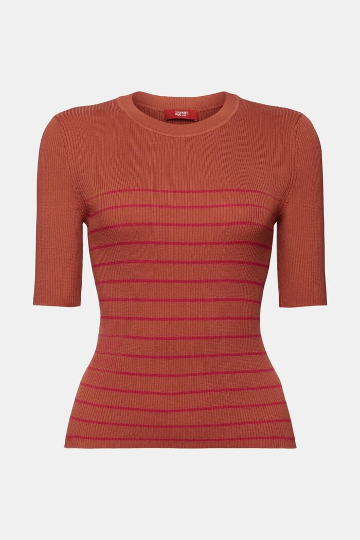 Short sleeve jumper with stripes, 100% cotton, TERRACOTTA, detail image number 6
