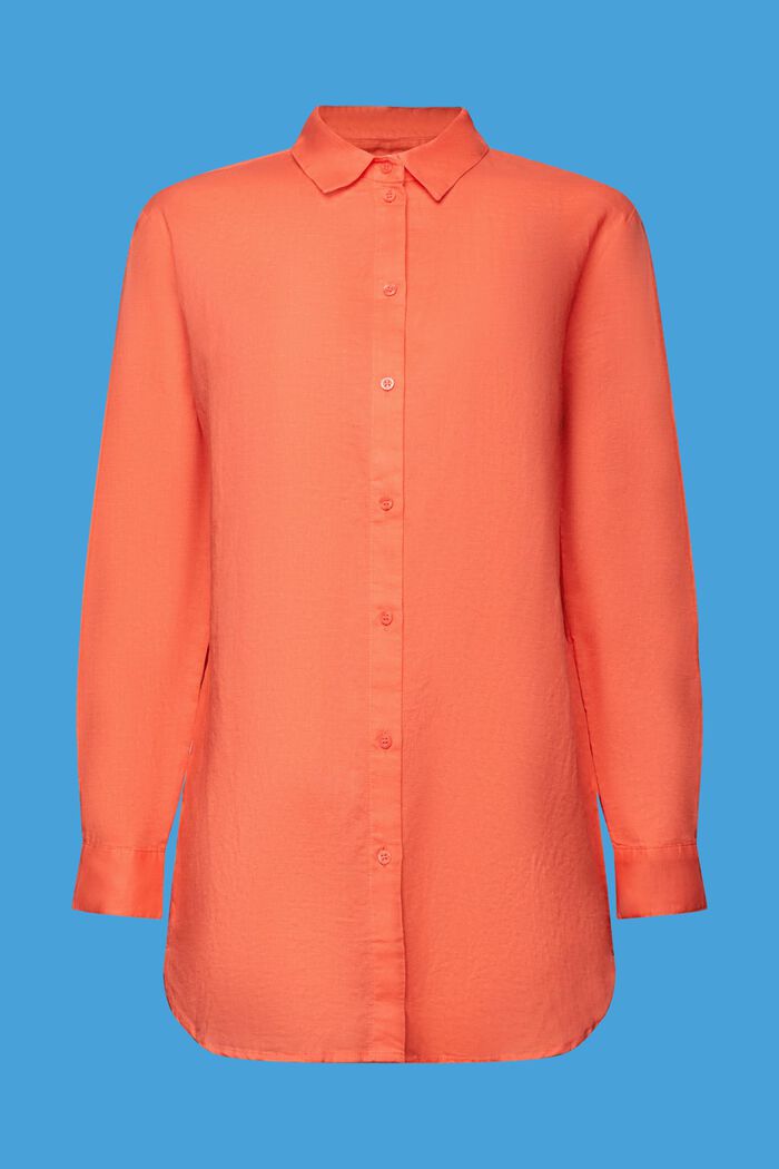 Linen-Cotton Blend Shirt, CORAL ORANGE, detail image number 7