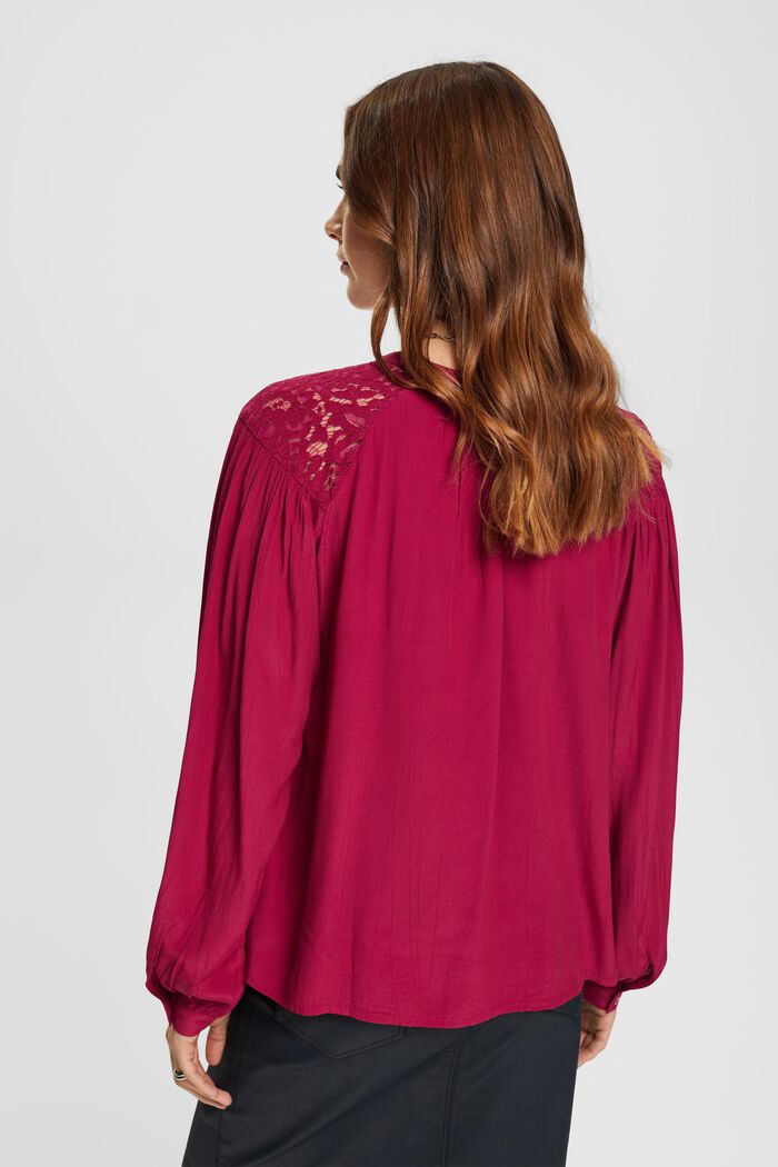 Blouse with lace detail, CHERRY RED, detail image number 3