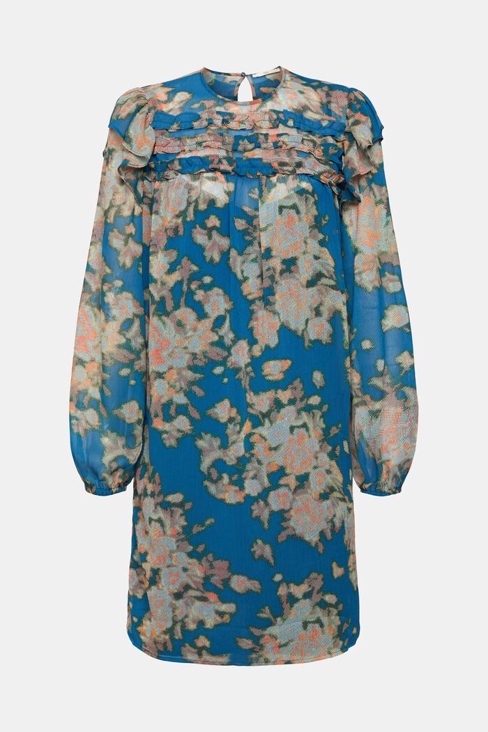 Patterned chiffon dress, TEAL BLUE, overview
