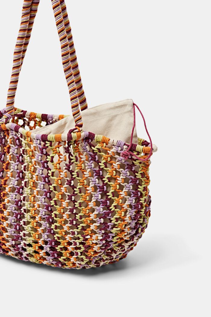 Oversized Striped Crochet Tote, MULTICOLOUR, detail image number 3