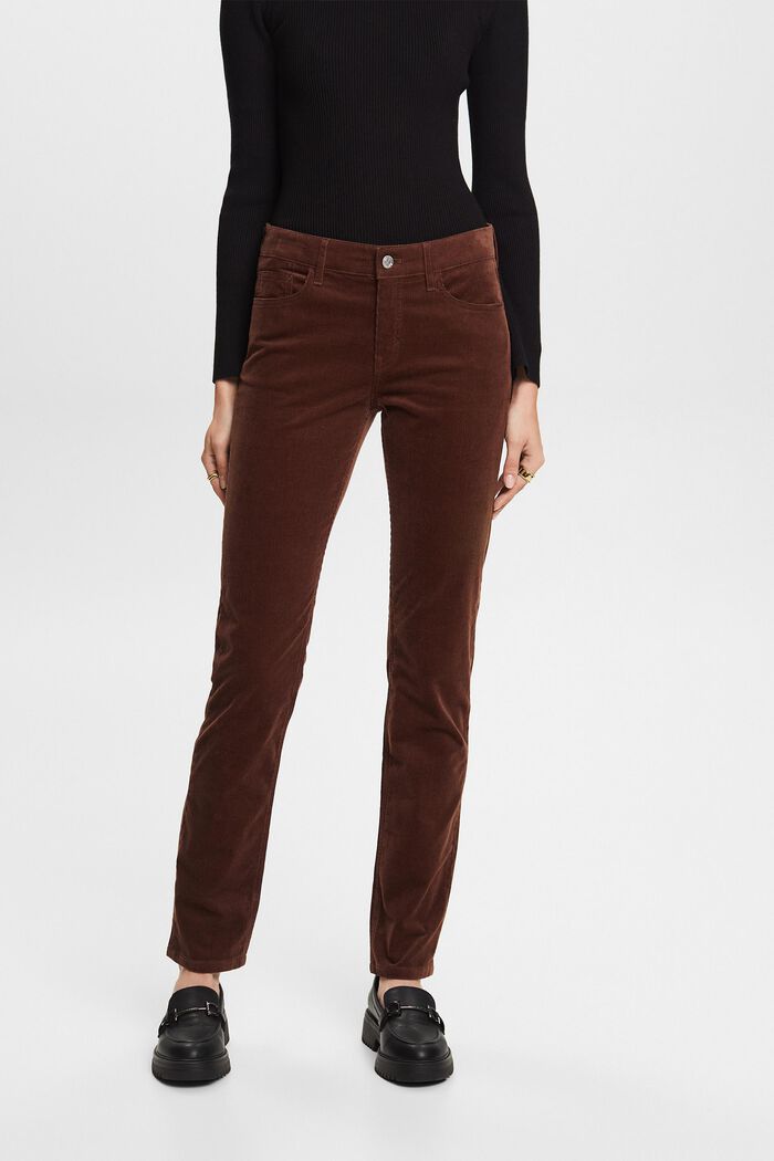 Mid-Rise Slim Corduroy Trousers, BROWN, detail image number 0