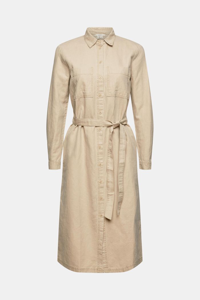Made of blended linen: shirt dress with a belt, BEIGE, detail image number 8