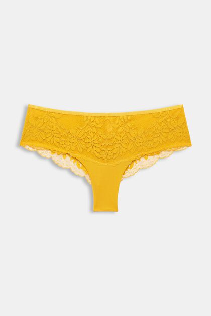 Recycled: briefs with lace, HONEY YELLOW, overview