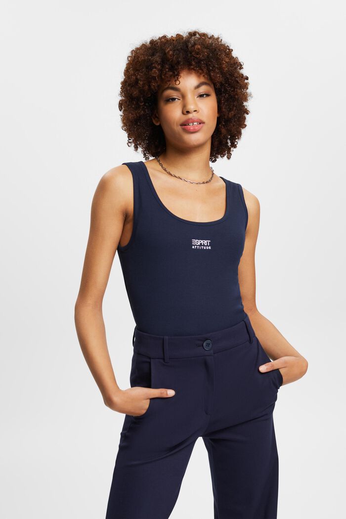 Ribbed tank top with embroidered logo, NAVY, detail image number 0