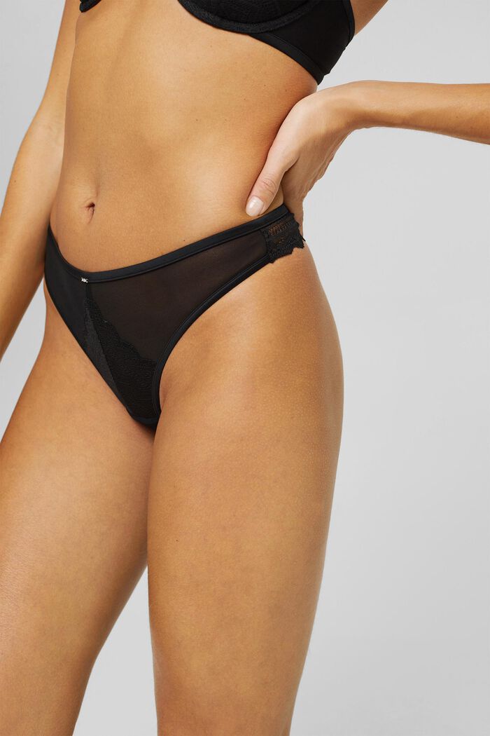 Recycled: hipster thong with lace, BLACK, detail image number 1