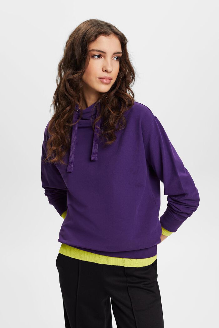 Sweatshirt with drawstring stand-up collar, DARK PURPLE, detail image number 0