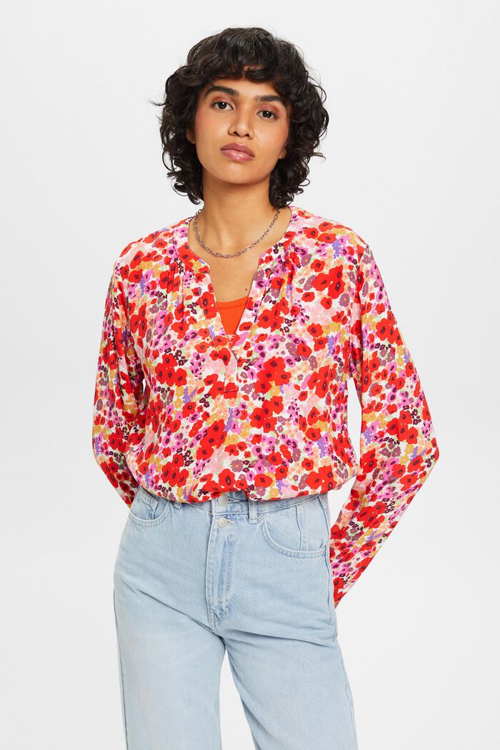 Floral V-neck blouse, OFF WHITE, detail image number 0