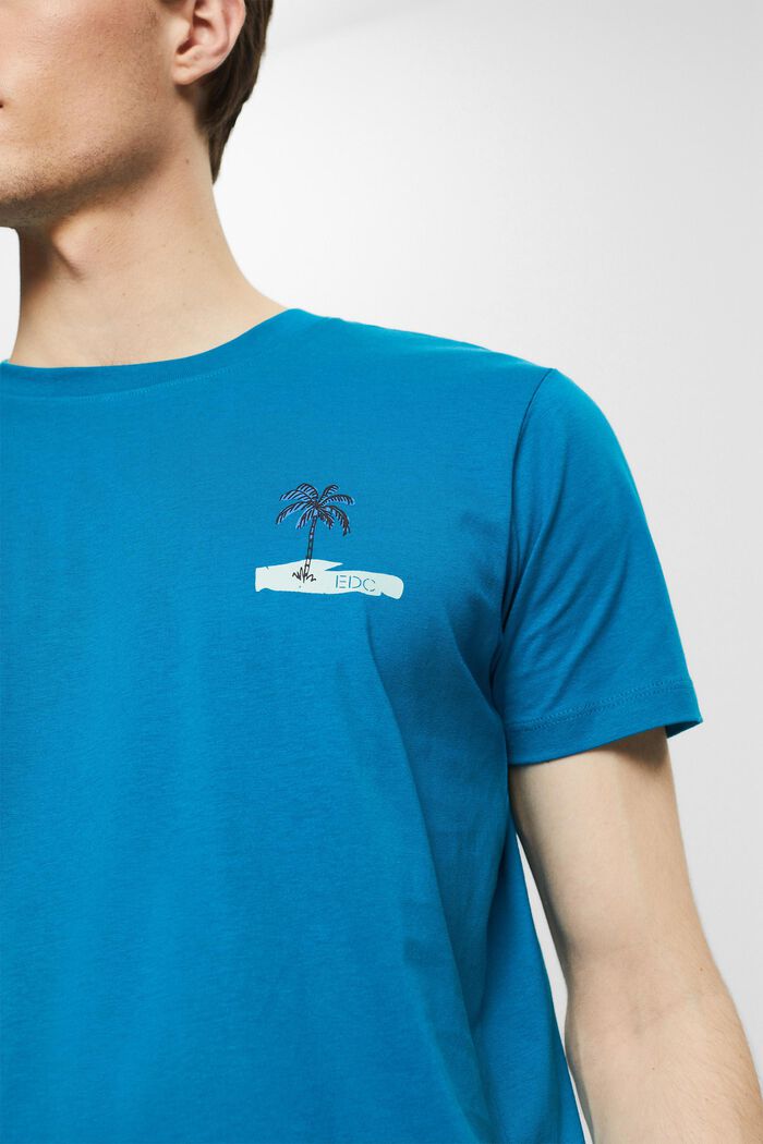 Jersey T-shirt with a small printed motif, TEAL BLUE, detail image number 1