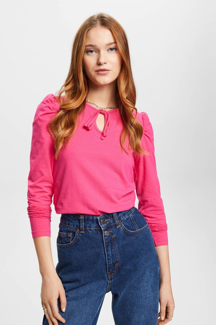 Long-sleeved top with a keyhole neck, PINK FUCHSIA, detail image number 0