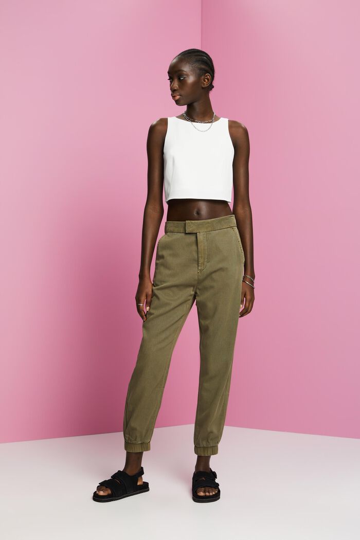 High-rise sporty twill trousers, KHAKI GREEN, detail image number 5