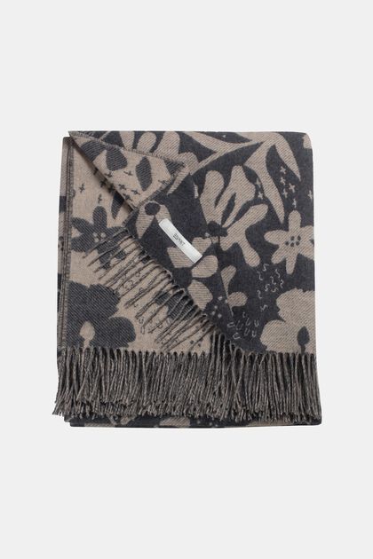 Floral throw with fringes, ANTHRACITE, overview