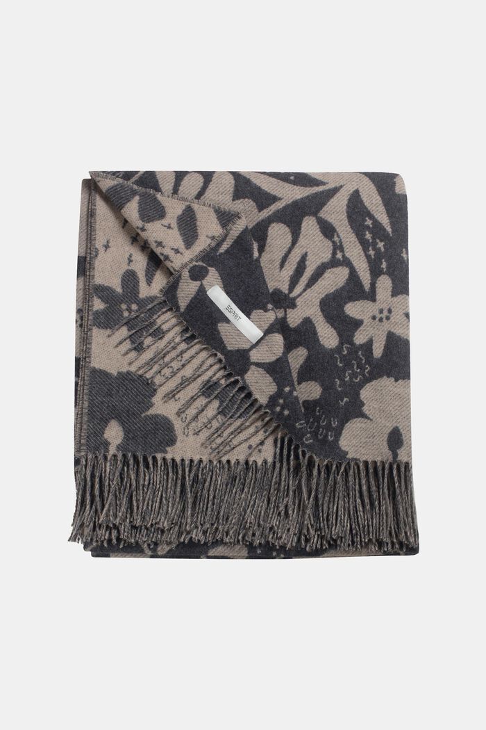 Floral throw with fringes, ANTHRACITE, detail image number 0