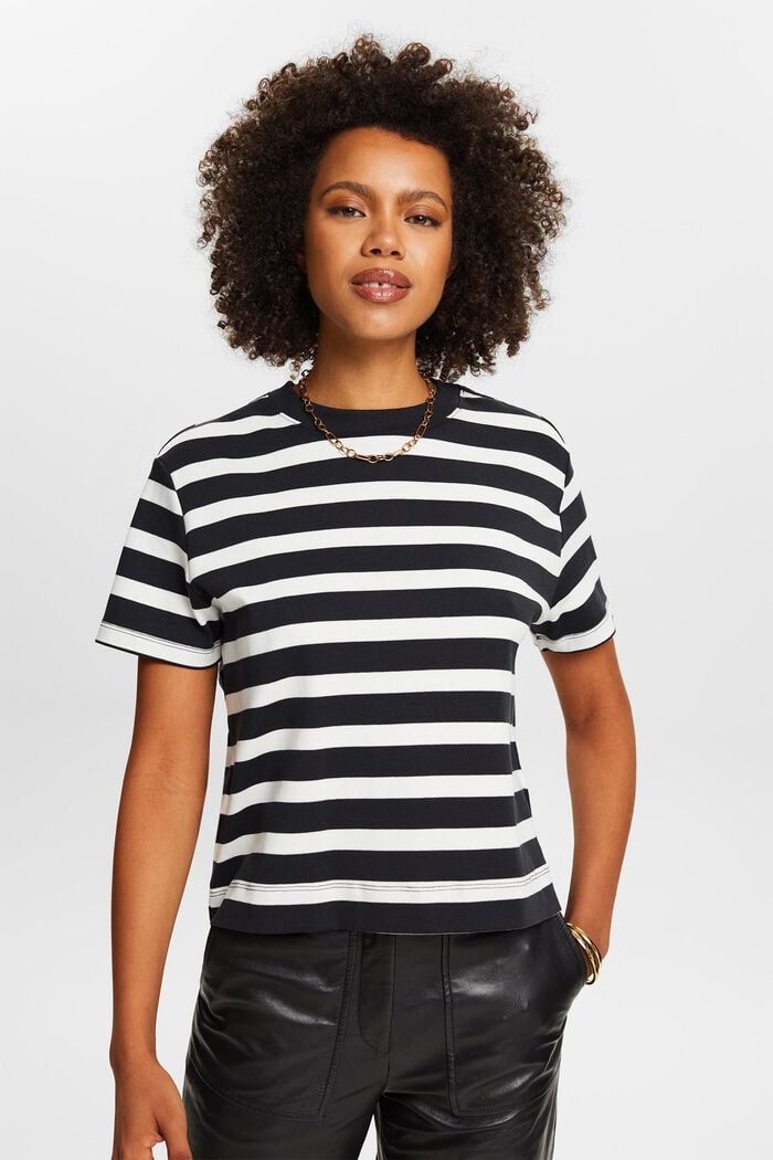 Striped Crewneck T-Shirt, BLACK, detail image number 4