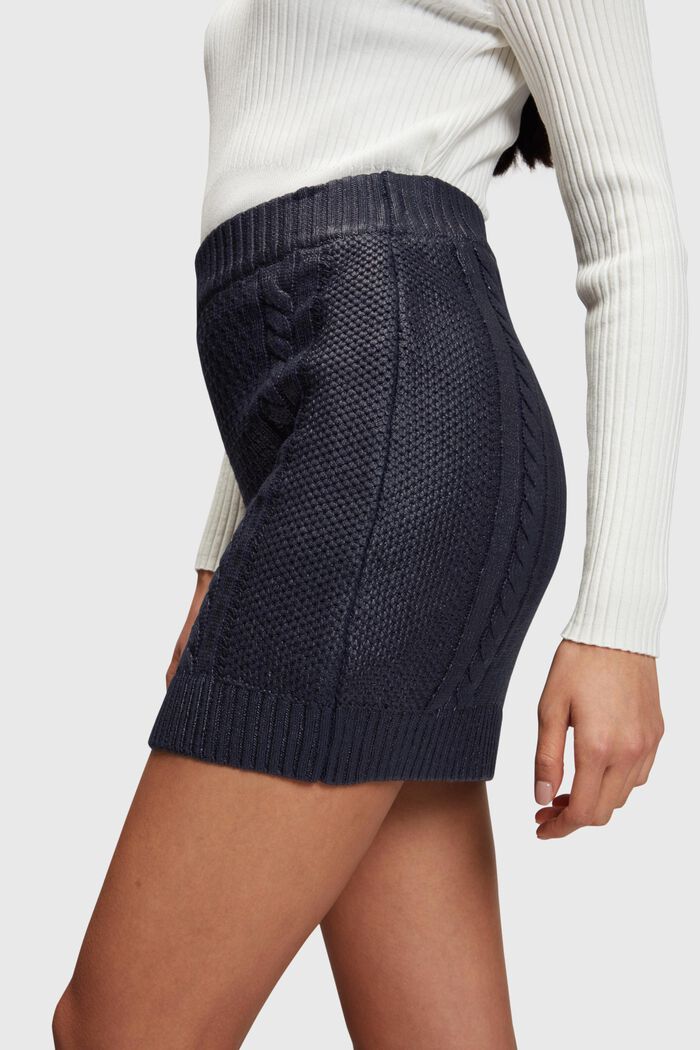 Metallic cable knit mini skirt, NAVY, detail image number 3