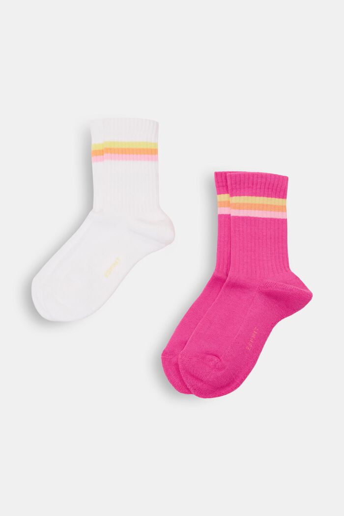2-pack of ribbed socks with stripes, WHITE/PINK, detail image number 0