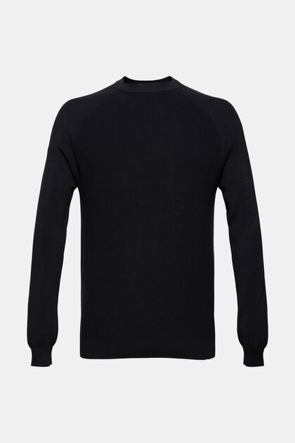 Crewneck jumper, 100% cotton, BLACK, overview