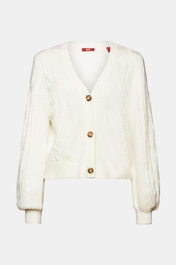 Cable knit cardigan, wool blend, OFF WHITE, detail image number 5