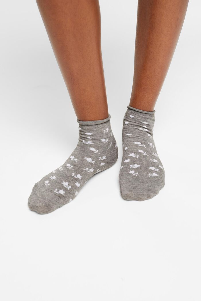 2-pack of short socks with floral pattern, NEW LIGHT GREY, detail image number 2