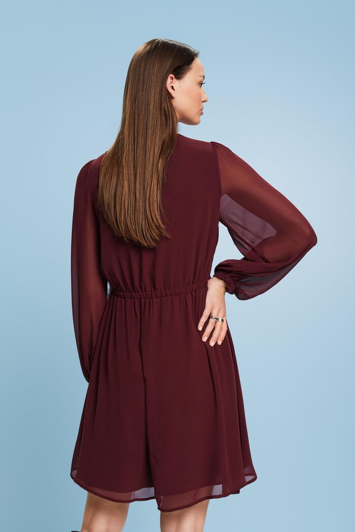 Chiffon V-Neck Mini Dress, BORDEAUX RED, detail image number 2