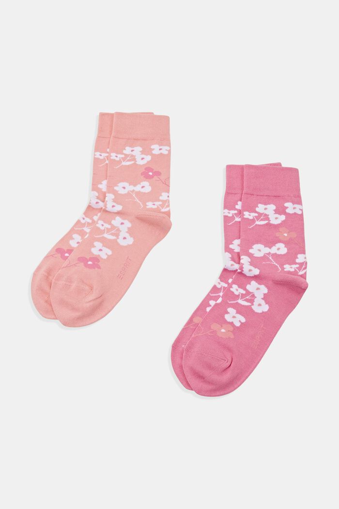 2-pack of socks with floral pattern, ROSE / PINK, detail image number 0
