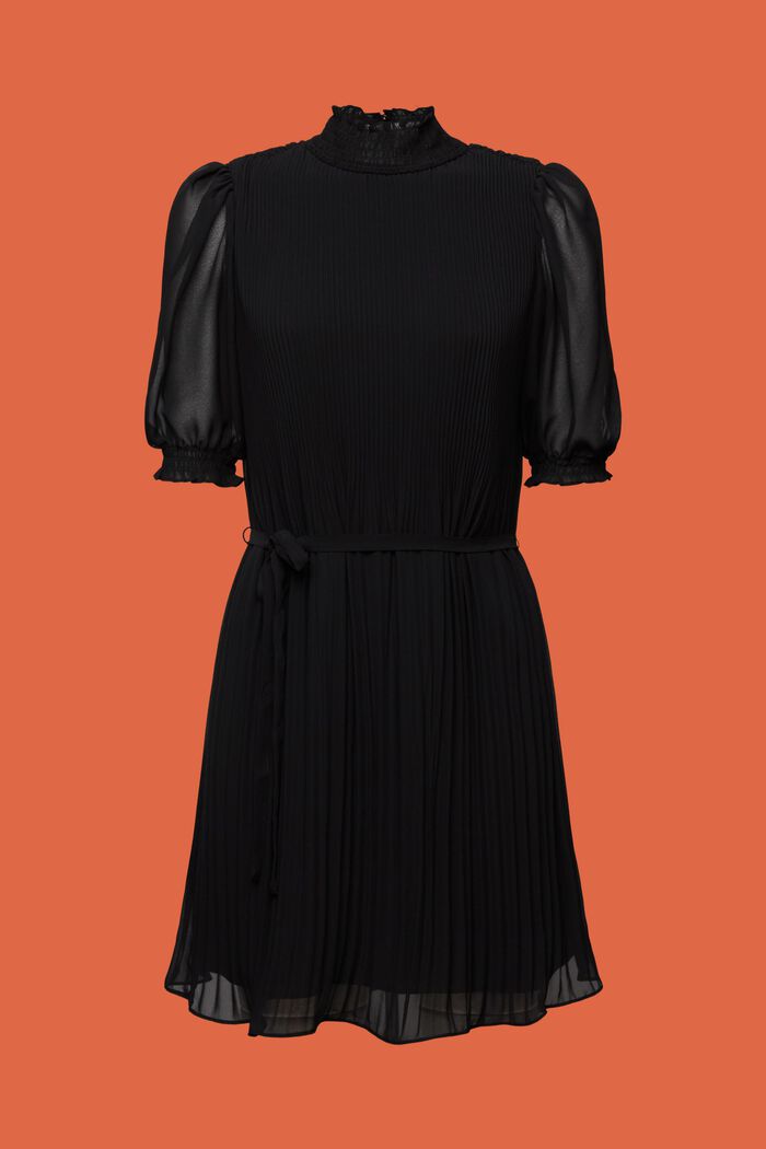 Plissé-Chiffon Mock Neck Mini Dress, BLACK, detail image number 6