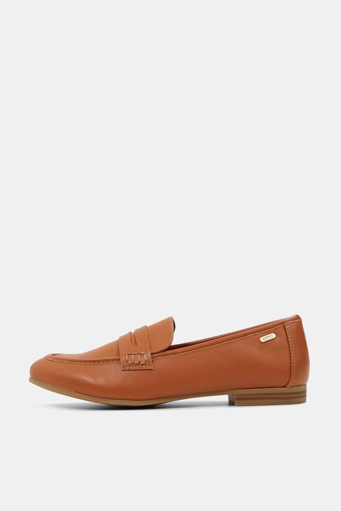 Moccasin loafers in faux smooth leather, CARAMEL, overview