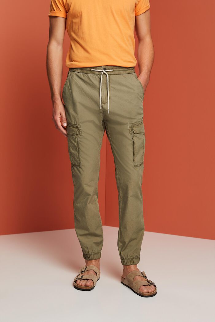 Pull-on cargo trousers, 100% cotton, OLIVE, detail image number 0