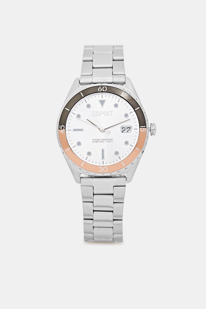 Stainless steel watch with a contrasting bezel
