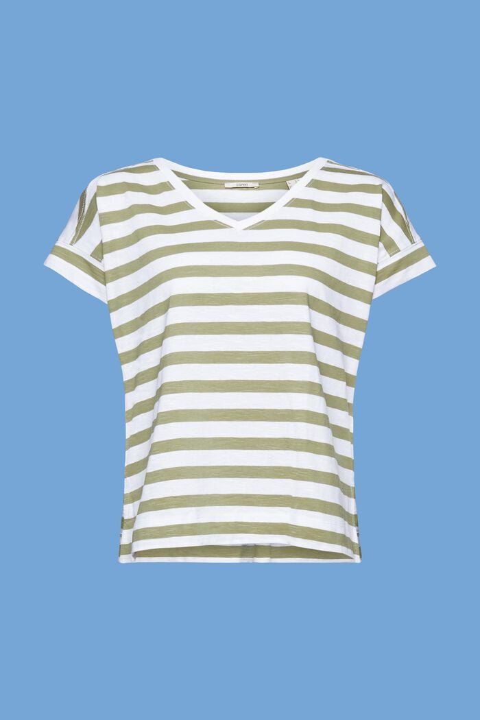 Striped v-neck cotton t-shirt, LIGHT KHAKI, detail image number 7