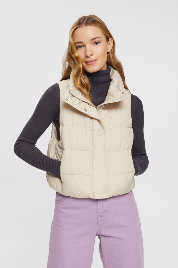 Cropped, quilted body-warmer, LIGHT TAUPE, detail image number 0