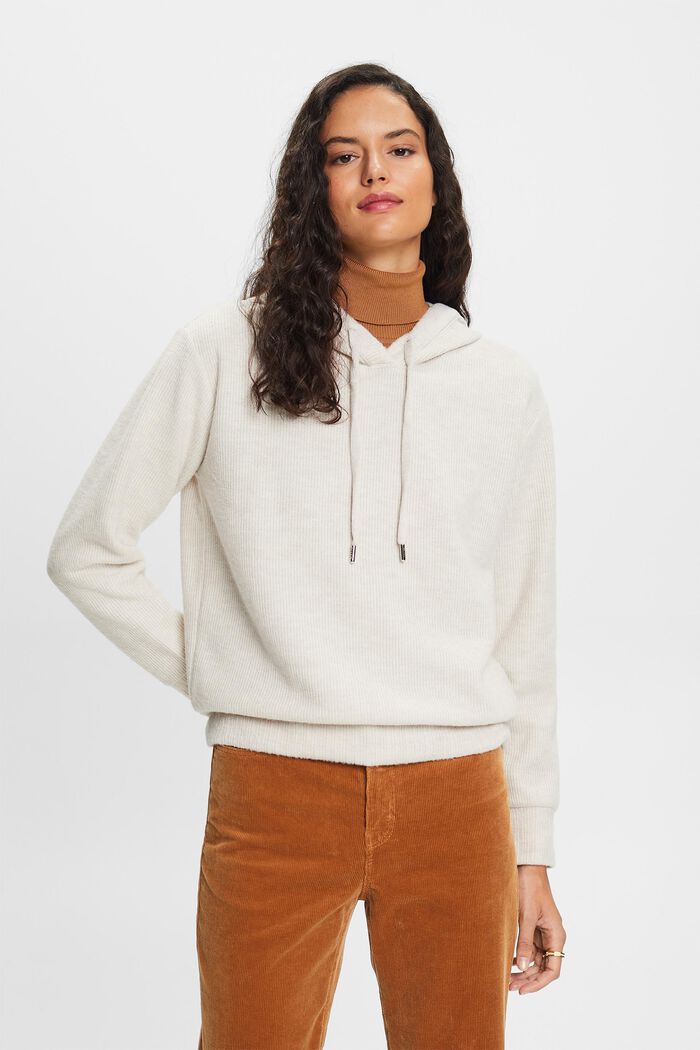ESPRIT - Brushed Ribbed Knit Hoodie at our online shop