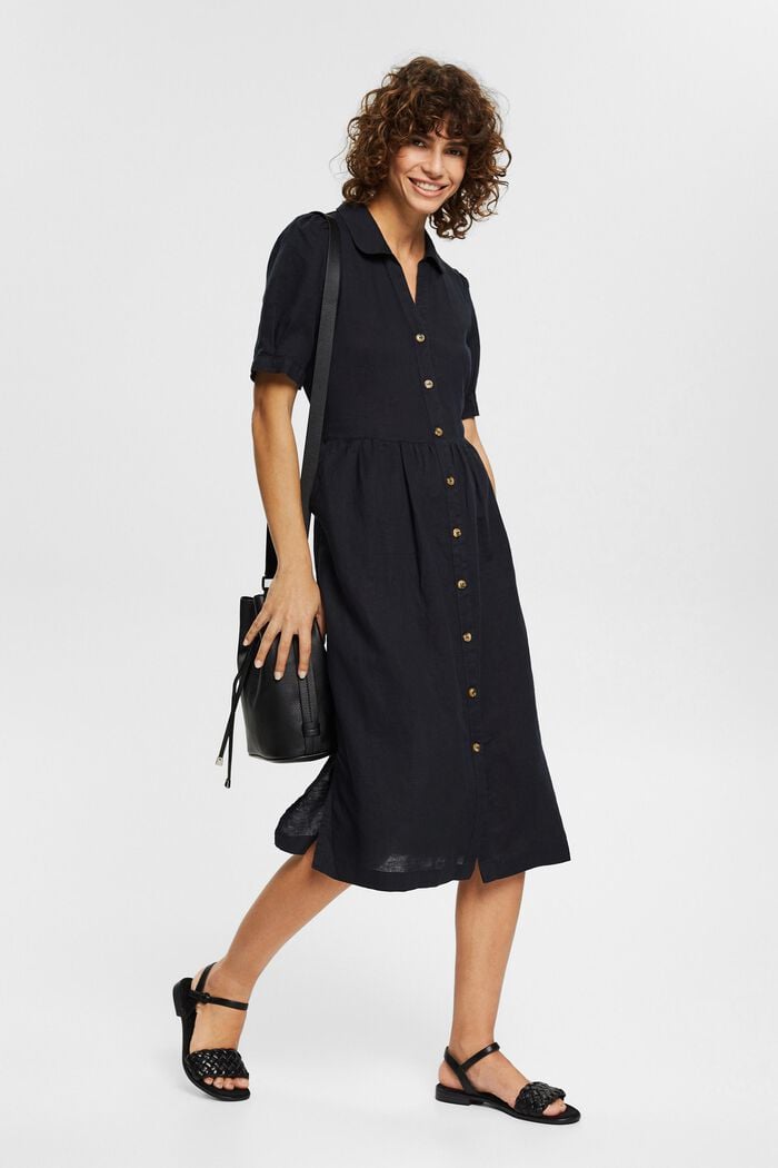 Made of blended linen: midi-length dress, BLACK, detail image number 1