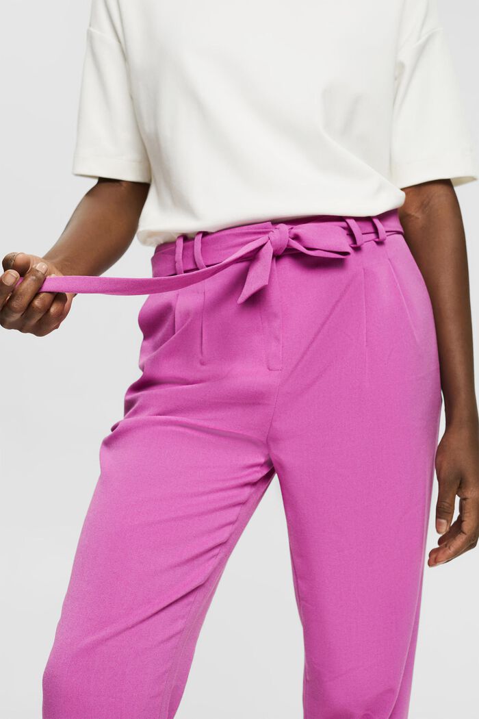 Chinos with a high-rise waistband and a belt, PINK FUCHSIA, detail image number 0