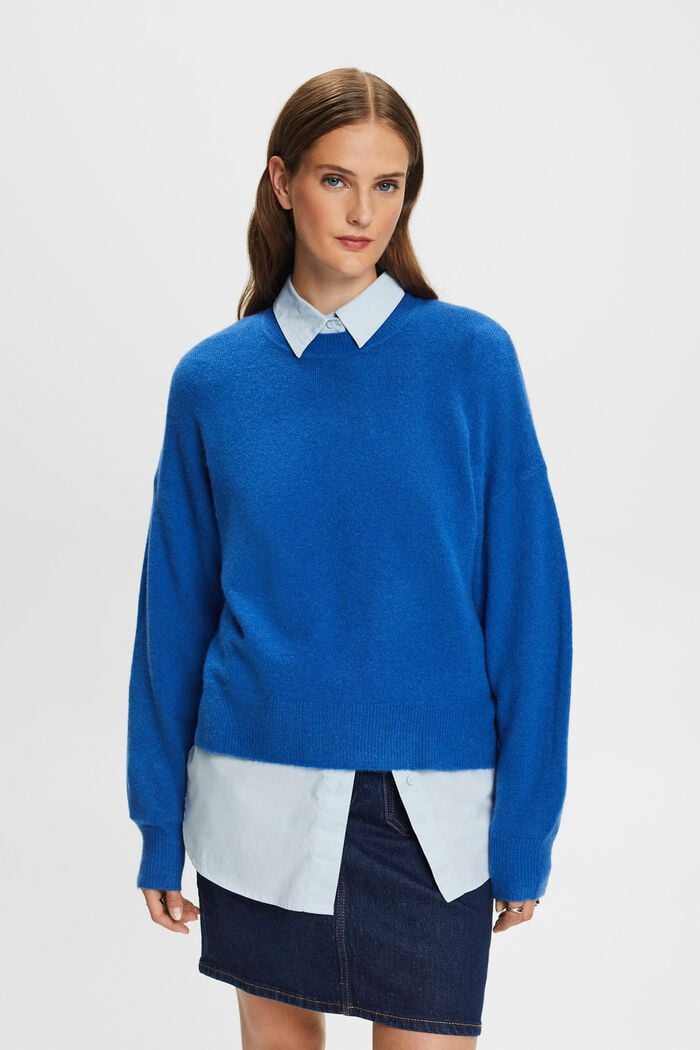 Wool Blend Crewneck Sweater, BRIGHT BLUE, detail image number 0