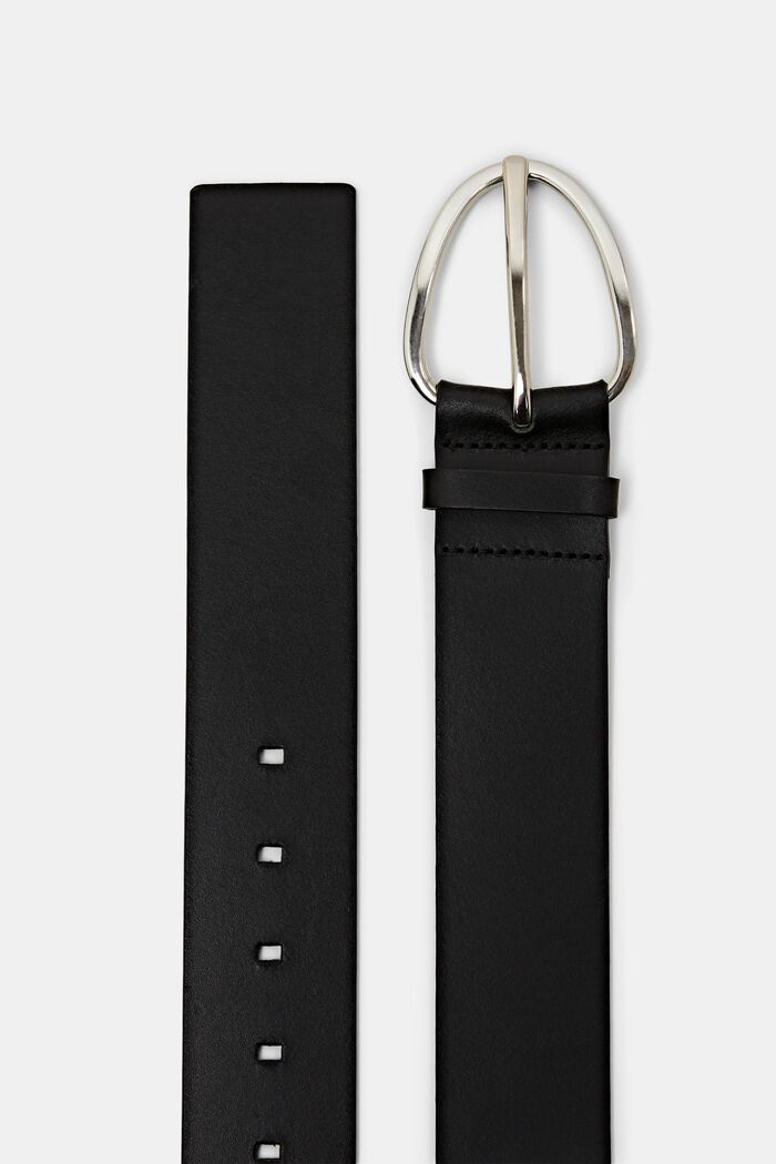 Wide leather belt with metal buckle, BLACK, detail image number 1